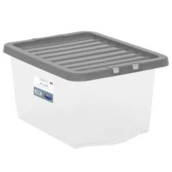 B&M Clear Storage Box With Lid 30L - Grey