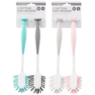 B&M Suction Dish Brushes 2pk - Grey & Blush 2 B&M Suction Dish Brushes 2pk - Grey & Blush - Image 2