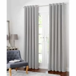 B&M Colorado Hopsack Fully Lined Eyelet Curtains 46 X 72" - Silver