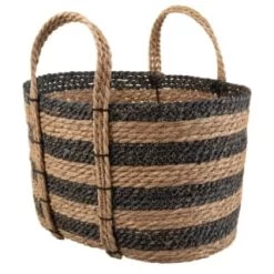 B&M Striped Wicker Basket - Black & Natural