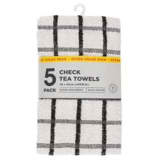B&M Essentials Check Tea Towels - Black 5pk 1 B&M Essentials Check Tea Towels - Black 5pk