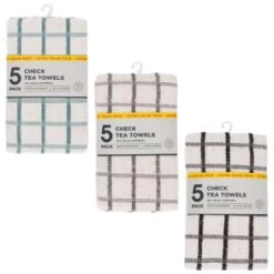 B&M Essentials Check Tea Towels - Black 5pk 7 B&M Essentials Check Tea Towels - Black 5pk -Home Living Deals Store 380235 5pk check tea towels main