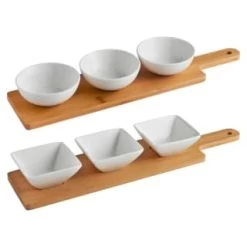 B&M Set Of 3 Serving Bowls With Bamboo Tray - Square 10 B&M Set Of 3 Serving Bowls With Bamboo Tray - Square -Home Living Deals Store 380368 3pk serving boards with bamboo tray main