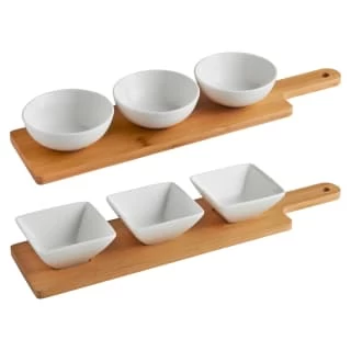 B&M Set Of 3 Serving Bowls With Bamboo Tray - Square 5 B&M Set Of 3 Serving Bowls With Bamboo Tray - Square - Image 5