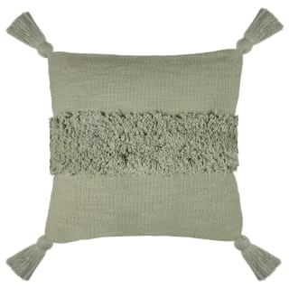 B&M Indigo Tufted Stripe Cushion With Tassels - Sage 1 B&M Indigo Tufted Stripe Cushion With Tassels - Sage