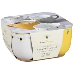 B&M Bee Happy Printed Mugs - 4pk -Home Living Deals Store 380506 4pk printed mugs bee happy 2