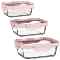 B&M Pink Glass Food Container - Large -Home Living Deals Store 380659 380660 380661 glass food container pink large 1
