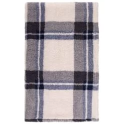 Simply Everyday Check Sherpa Throw - Navy -Home Living Deals Store 388694 navy check sherpa throw 2