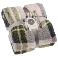 Simply Everyday Check Sherpa Throw - Green