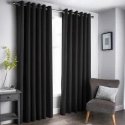 B&M Oxford Black Black Out Curtains With Eyelets 66 X 72"