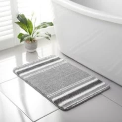 Stripe Memory Foam Bath Mat 50 X 80cm - Grey