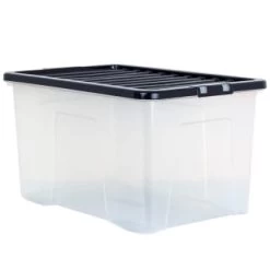 B&M Large Clear Storage Box With Lid 60L - Black