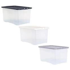 B&M Large Clear Storage Box With Lid 60L - Black -Home Living Deals Store 391386 clear 60 litre box with lid group
