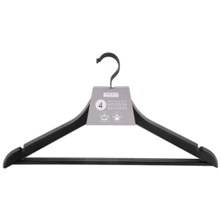 B&M Matt Black Wooden Hangers 4pk 1 B&M Matt Black Wooden Hangers 4pk
