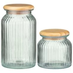 B&M Small Ribbed Glass Jar With Wooden Lid 7 B&M Small Ribbed Glass Jar With Wooden Lid -Home Living Deals Store 394426 394427 ribbed glass jar with wooden lid group