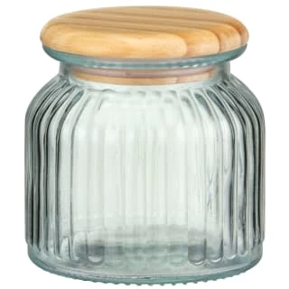 B&M Small Ribbed Glass Jar With Wooden Lid 1 B&M Small Ribbed Glass Jar With Wooden Lid