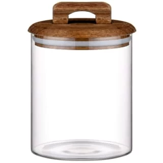 B&M Small Glass Jar With Acacia Wood Lid 1 B&M Small Glass Jar With Acacia Wood Lid