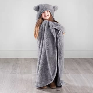 Simply Kids Hooded Sherpa Blanket - Grey 1 Simply Kids Hooded Sherpa Blanket - Grey
